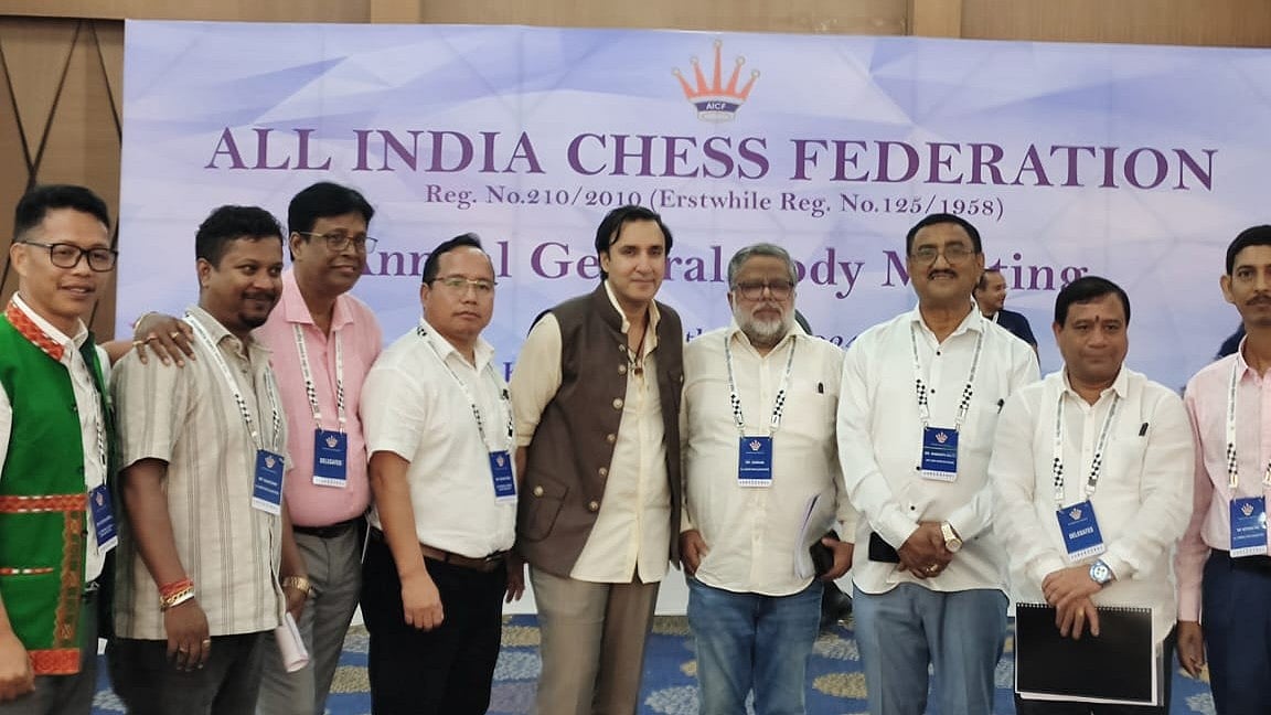 Photo: X/ @SnjKpr : Sanjay Kapoor (M) was elected as FIDE India Zone President on Thursday.